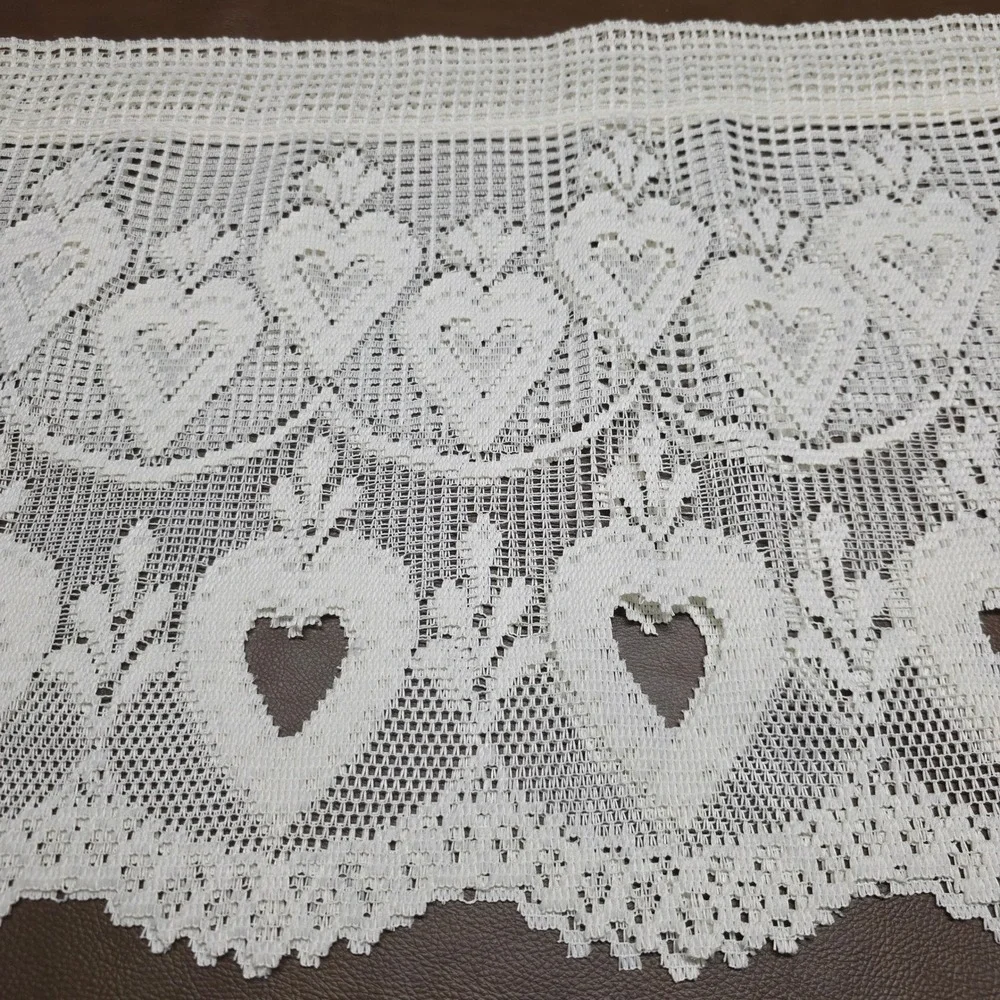 Vintage White Lace Heart Valances 3 Panels Scalloped Cafe Curtain RN 69491